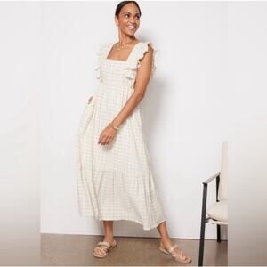 Evereve Mae Windowpane Plaid Ruffle Sleeve Maxi Dress Small